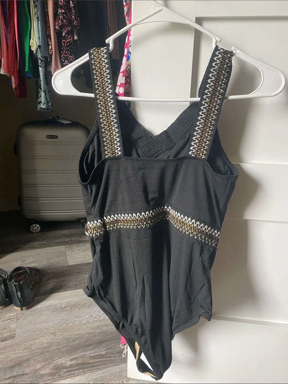 Women’s Black One-Piece Swimsuit with Zigzag Metallic Trim new with no tags